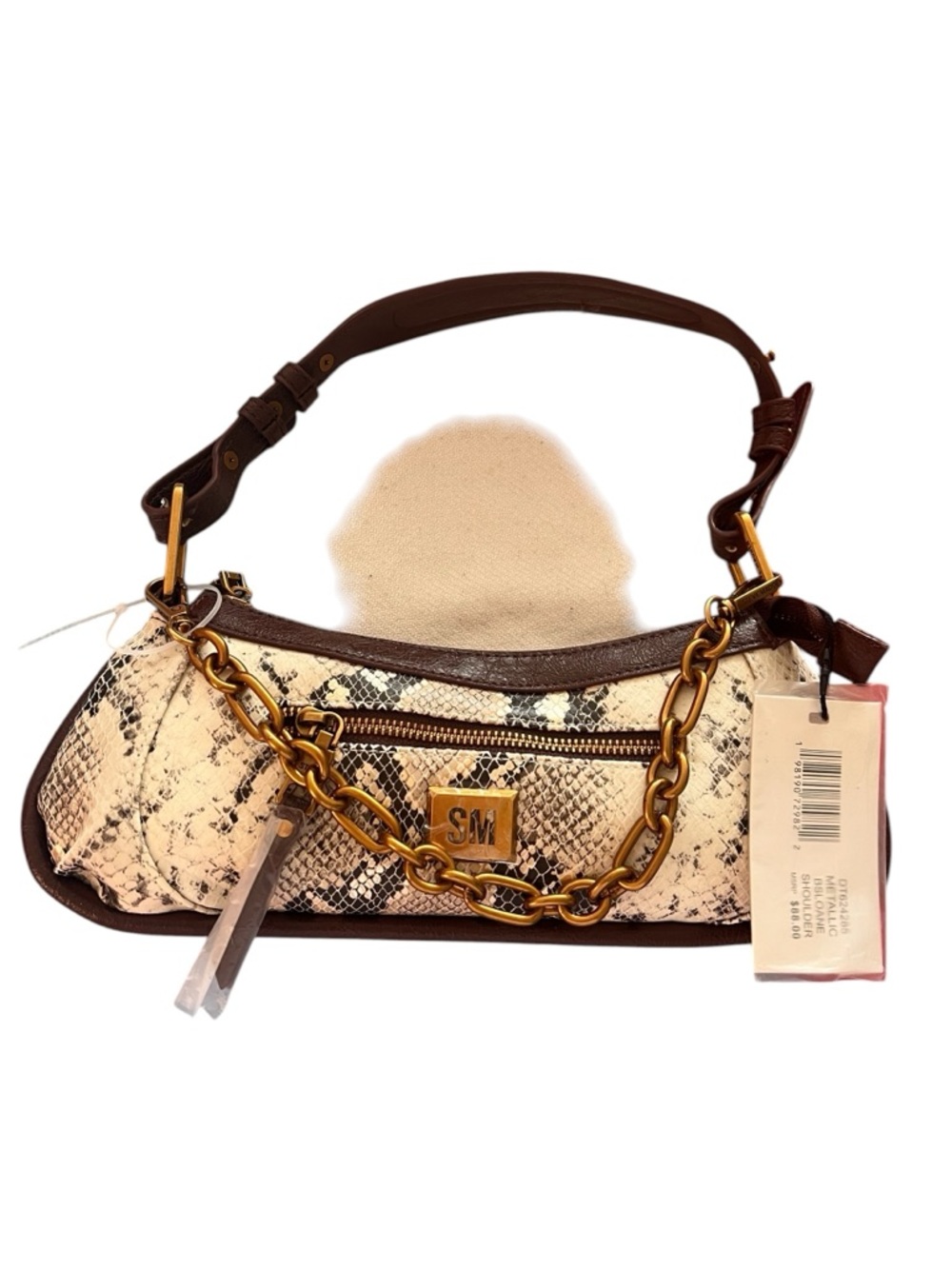 Steve Madden NWT metallic patterned shoulder bag w/chunky brass tone chain